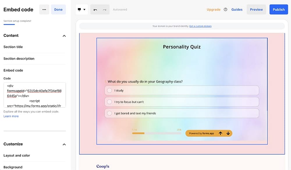 Using your embed code on a Weebly website
